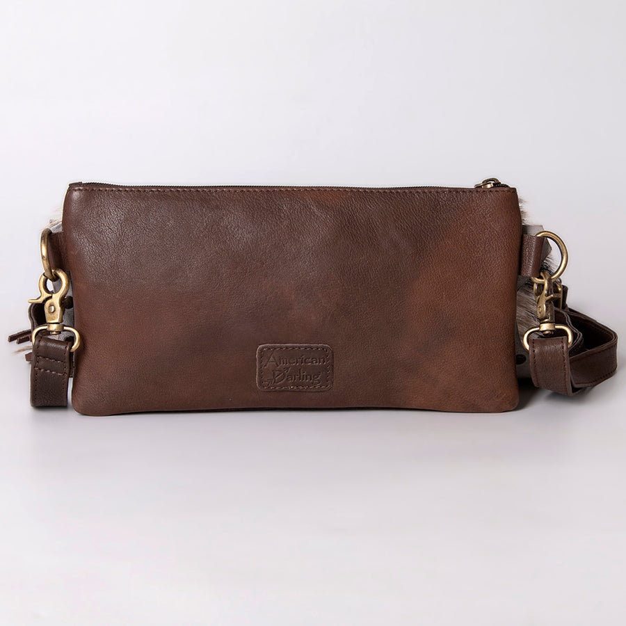 American Darling Small Cross body Bag Hair-On Cowhide Fringed Western Leather Purse with Rivets 5in x 12in