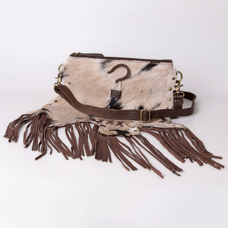 American Darling Hair-On Cowhide Small Cross body Bag - Fringed Western Leather Purse - Uhorse