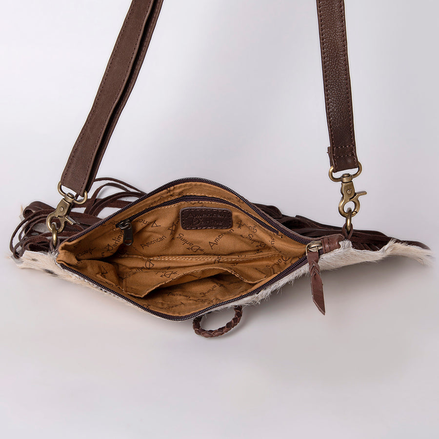 American Darling Small Cross body Bag Hair-On Cowhide Fringed Western Leather Purse with Rivets 5in x 12in