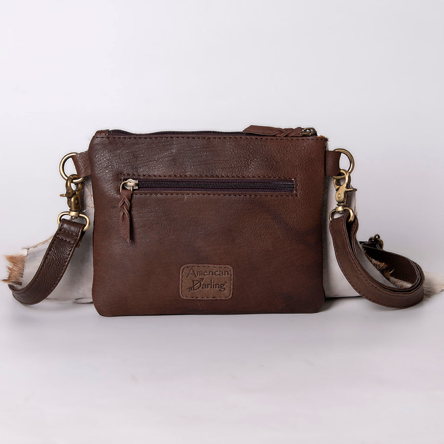 American Darling Cross body Bag Hair-On Cowhide Western Leather Purse with Braided Accents 7in x 9in