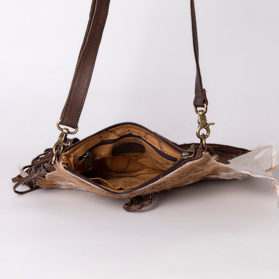 American Darling Cross body Bag Hair-On Cowhide Western Leather Purse with Braided Accents 7in x 9in