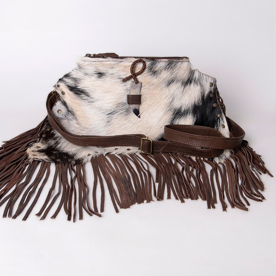American Darling Cross body Bag Hair-On Cowhide Western Leather Purse with Braided Accents 7in x 9in