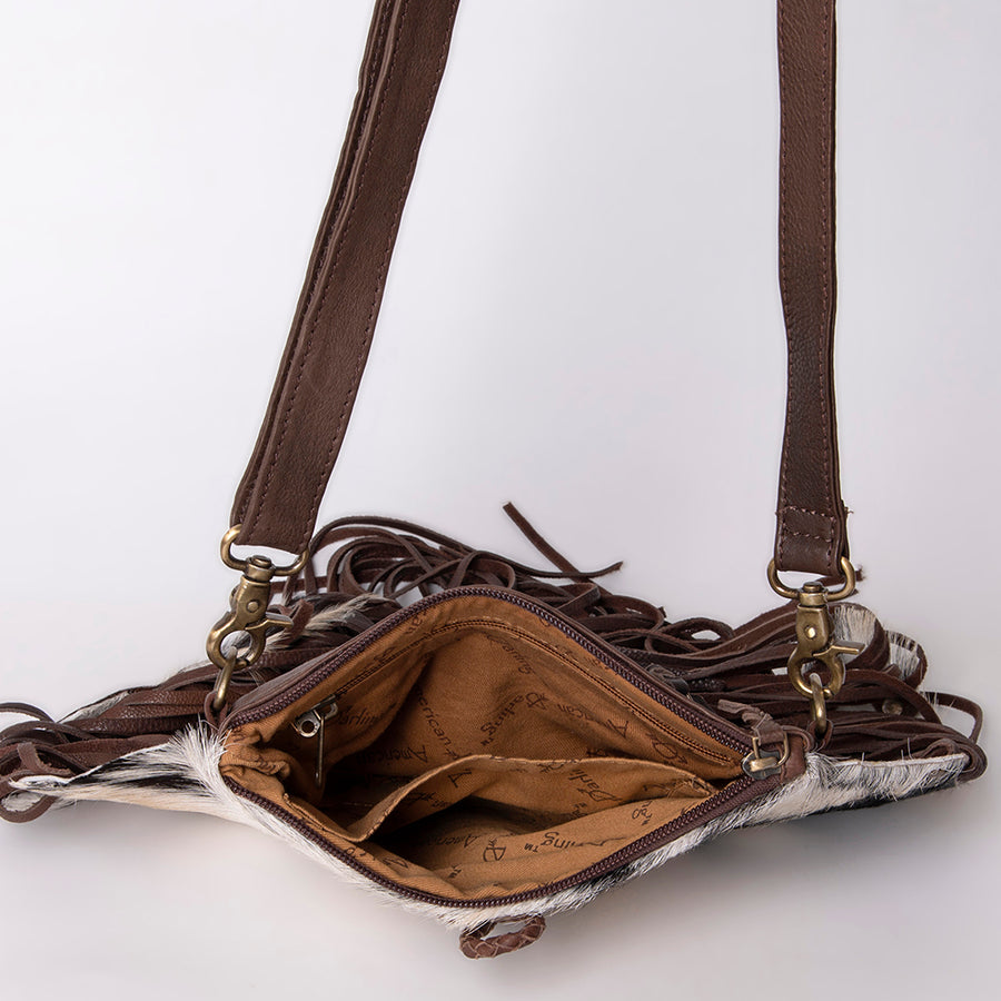 American Darling Cross body Bag Hair-On Cowhide Western Leather Purse with Braided Accents 7in x 9in