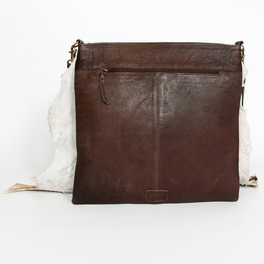 American Darling Large Cross body Bag Hair-On Cowhide Fringed Western Leather Purse with Rivets 14in x 14in