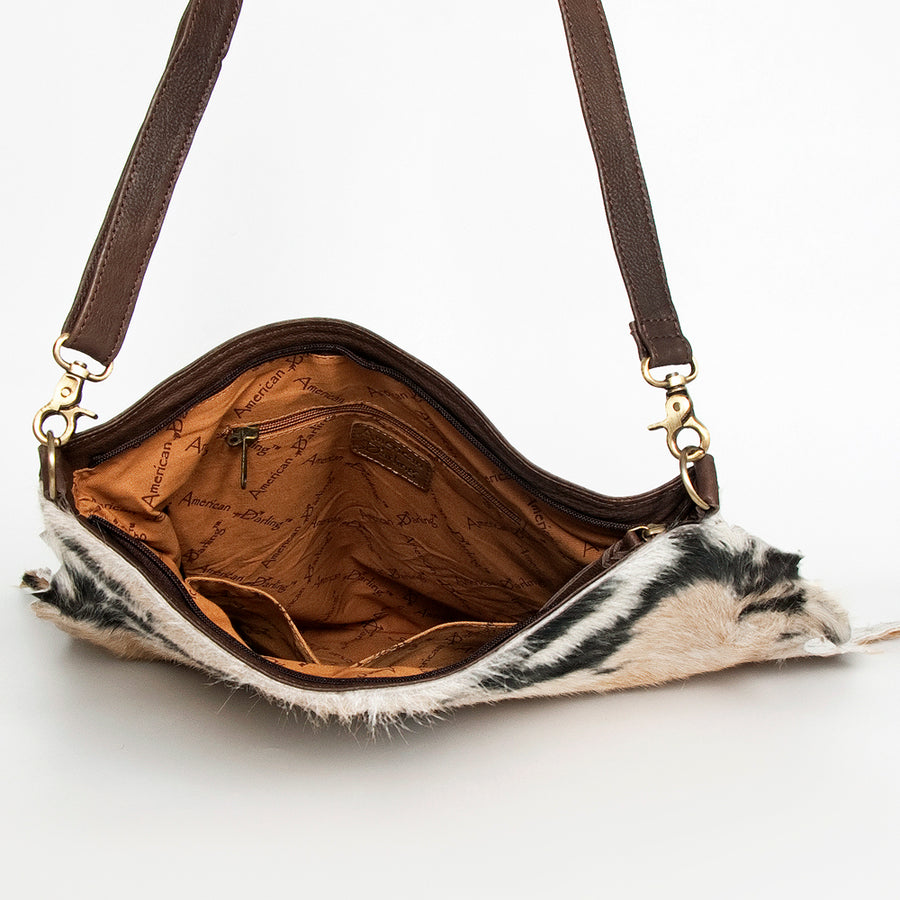 American Darling Large Cross body Bag Hair-On Cowhide Fringed Western Leather Purse with Rivets 14in x 14in