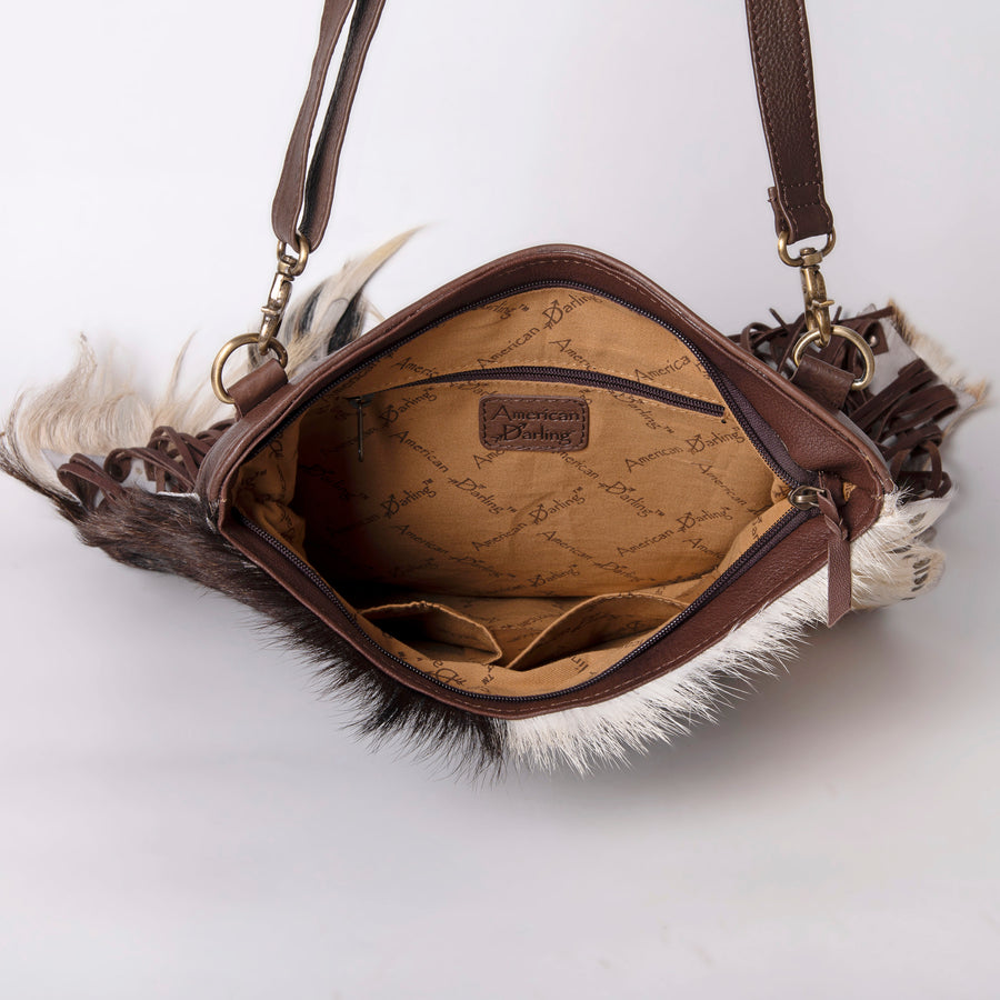 American Darling Large Cross body Bag Hair-On Cowhide Fringed Western Leather Purse with Rivets 14in x 14in
