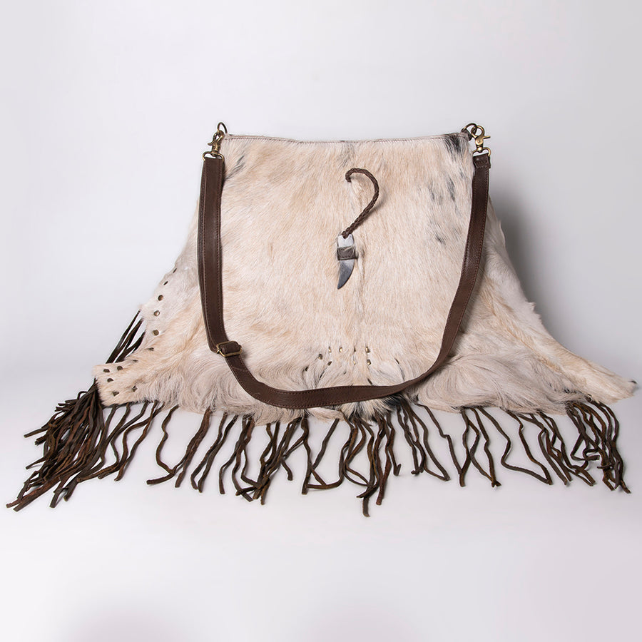 American Darling Large Cross body Bag Hair-On Cowhide Fringed Western Leather Purse with Rivets 14in x 14in