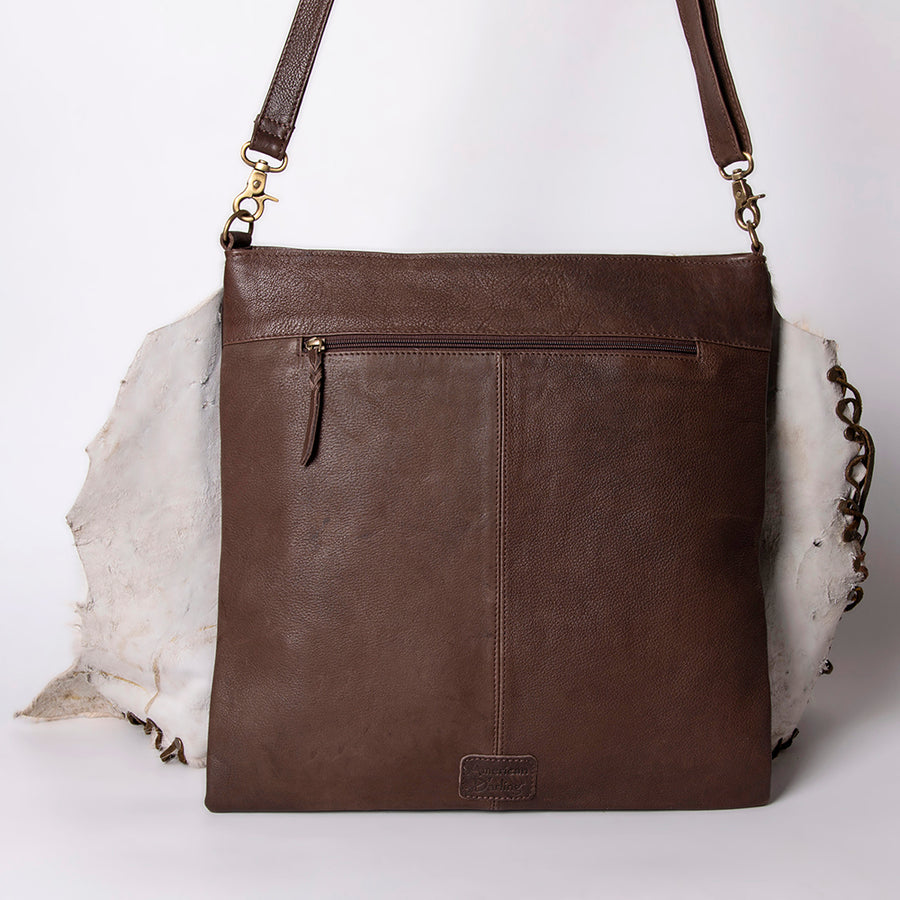 American Darling Large Cross body Bag Hair-On Cowhide Fringed Western Leather Purse with Rivets 14in x 14in