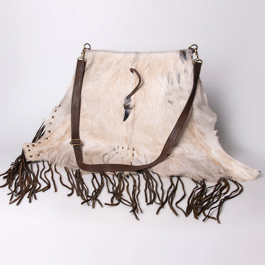 American Darling Hair-On Cowhide Large Cross body Bag - Fringed Western Leather Purse - Uhorse