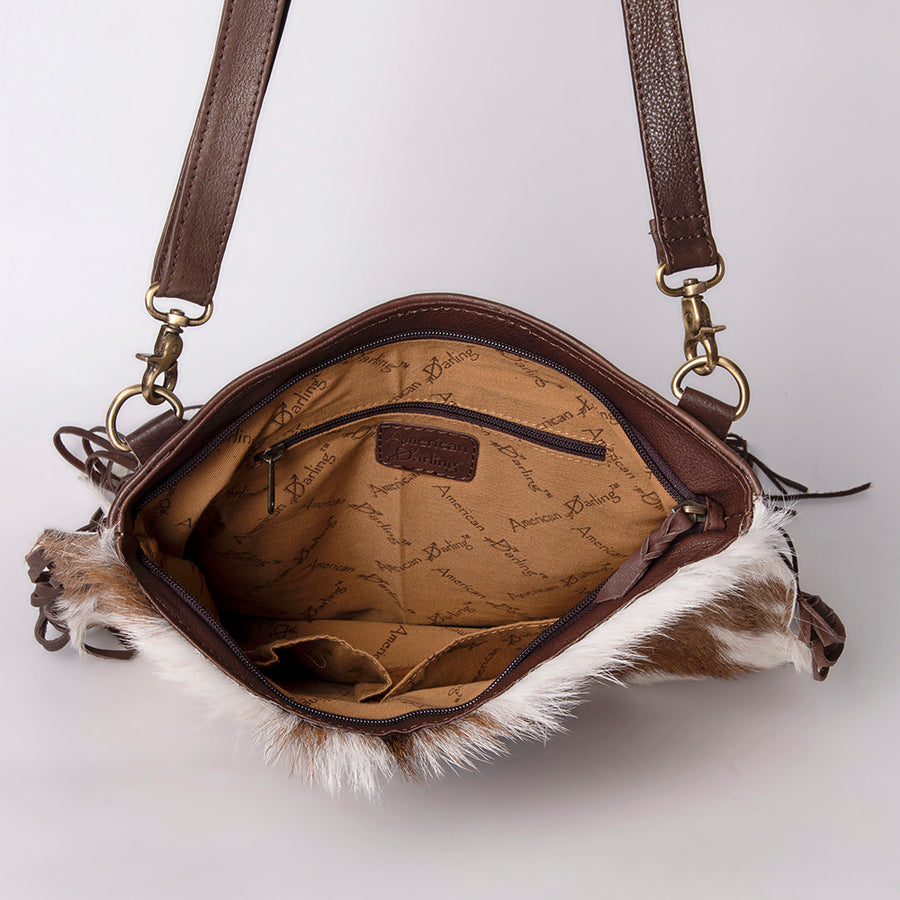 American Darling Large Cross body Bag Hair-On Cowhide Fringed Western Leather Purse with Rivets 14in x 14in