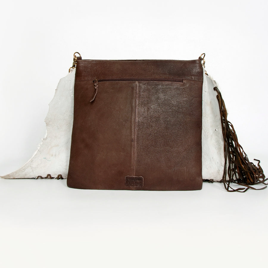 American Darling Large Cross body Bag Hair-On Cowhide Fringed Western Leather Purse with Rivets 16in x 16in