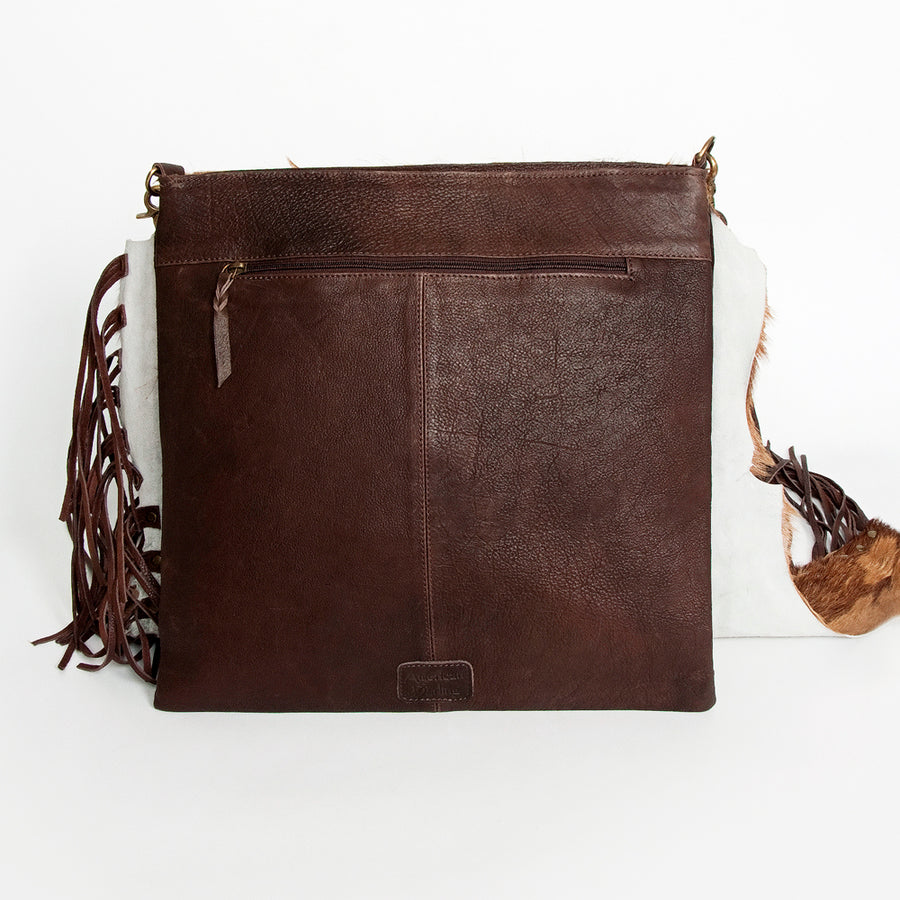 American Darling Large Cross body Bag Hair-On Cowhide Fringed Western Leather Purse with Rivets 16in x 16in