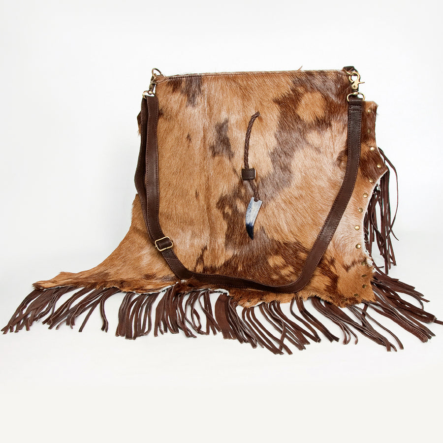 American Darling Hair-On Cowhide Large Cross body Bag - Fringed Western Leather Purse - Uhorse