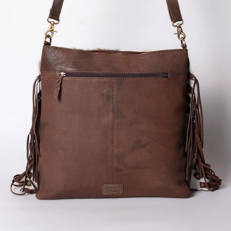 American Darling Large Cross body Bag Hair-On Cowhide Fringed Western Leather Purse with Rivets 16in x 16in