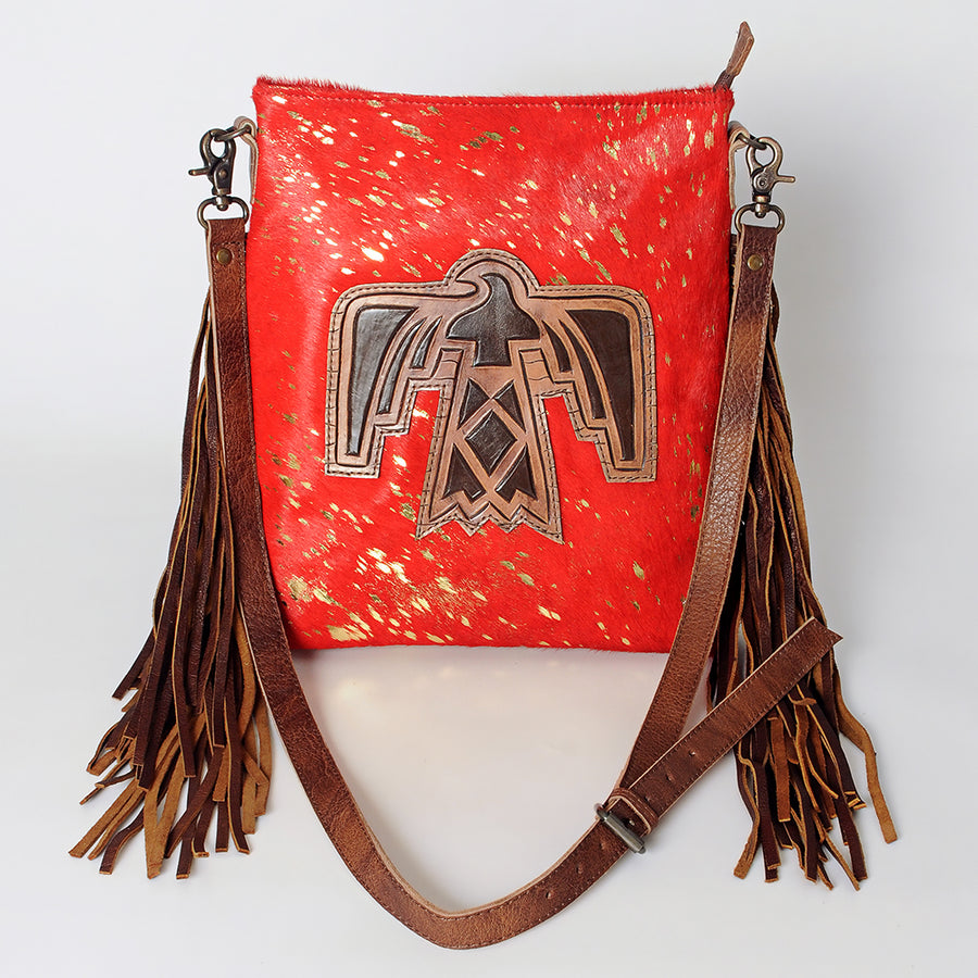 American Darling Large Cross body Bag, Hand Tooled Vegetable-Tanned Leather, Western Fringed Handcrafted Crossbody Purse