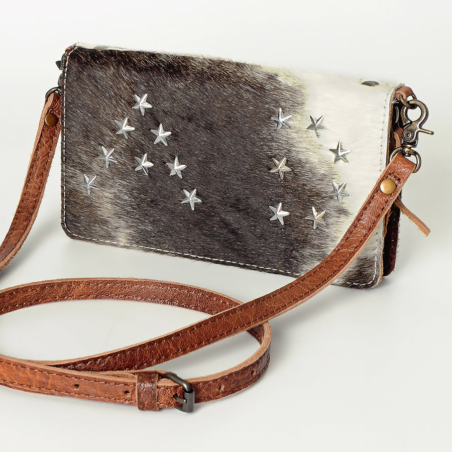 American Darling Rivetted Hair-On Cowhide Western Leather Small Cross body Bag - Uhorse