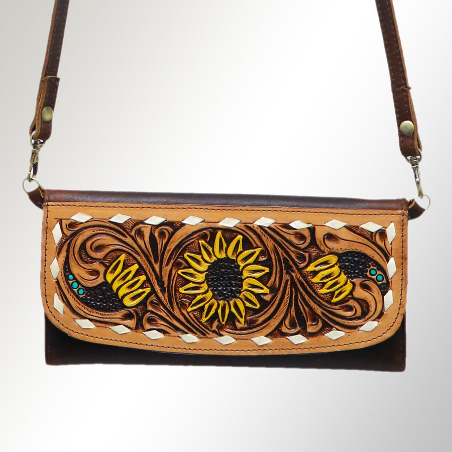 American Darling Wallet Hand Tooled Leather Clutch Vegetable Tanned Western Accessory 4in x 8in
