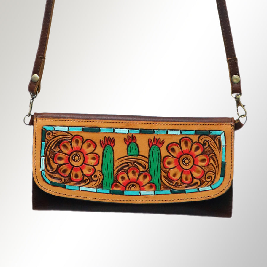 American Darling Wallet Hand Tooled Leather Clutch Vegetable Tanned Western Accessory 4in x 8in