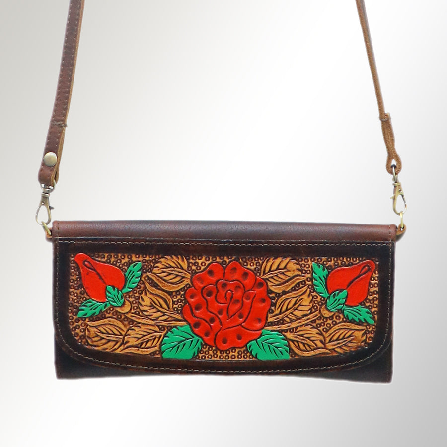 American Darling Wallet Hand Tooled Leather Clutch Vegetable Tanned Western Accessory 4in x 8in