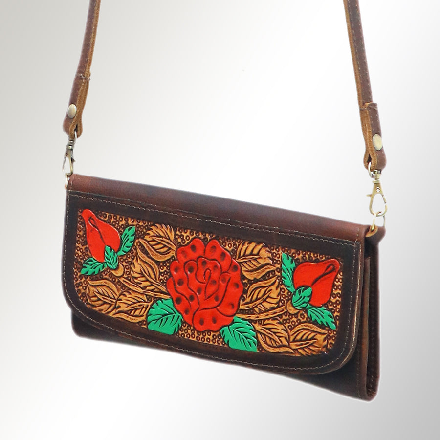American Darling Hand Tooled Small Cross body Bag - Western Leather Wallet Purse - Uhorse