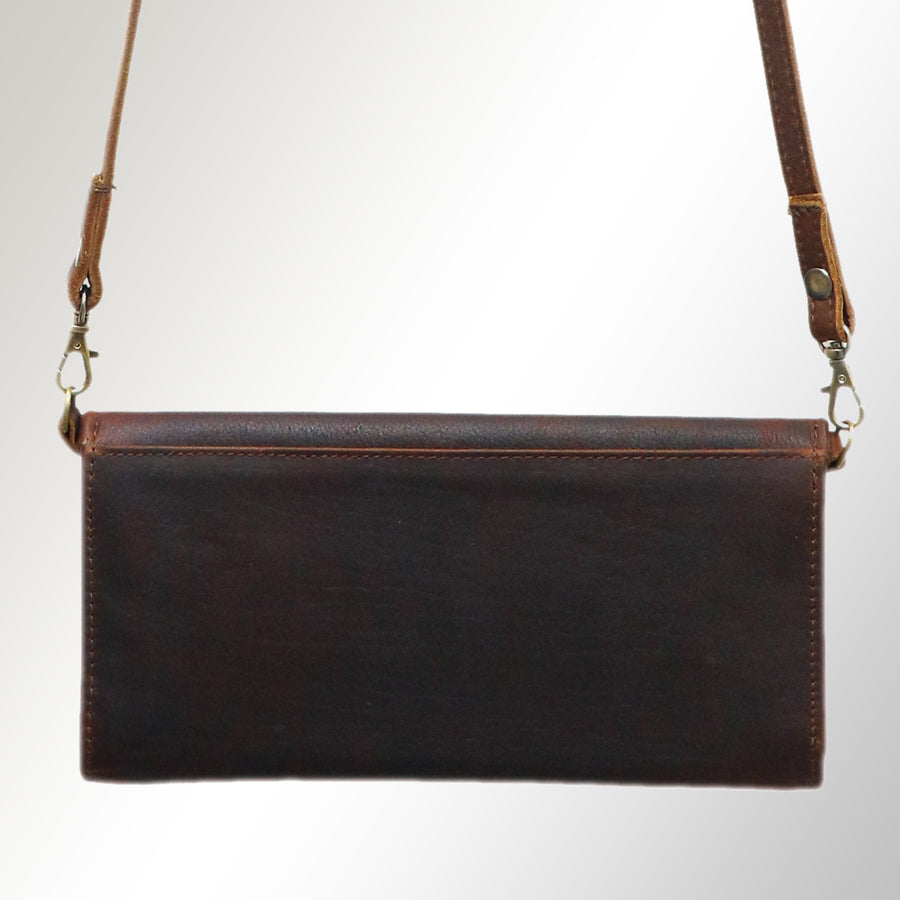 American Darling Wallet Hand Tooled Leather Clutch Vegetable Tanned Western Accessory 4in x 8in
