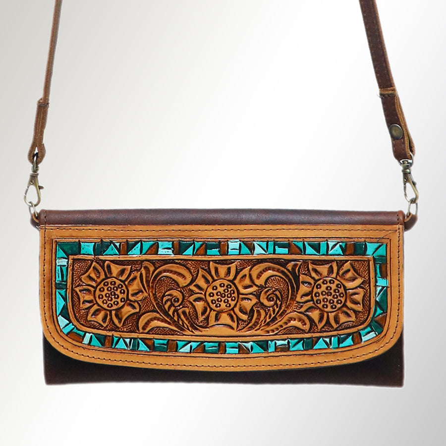 American Darling Wallet Hand Tooled Leather Clutch Vegetable Tanned Western Accessory 4in x 8in