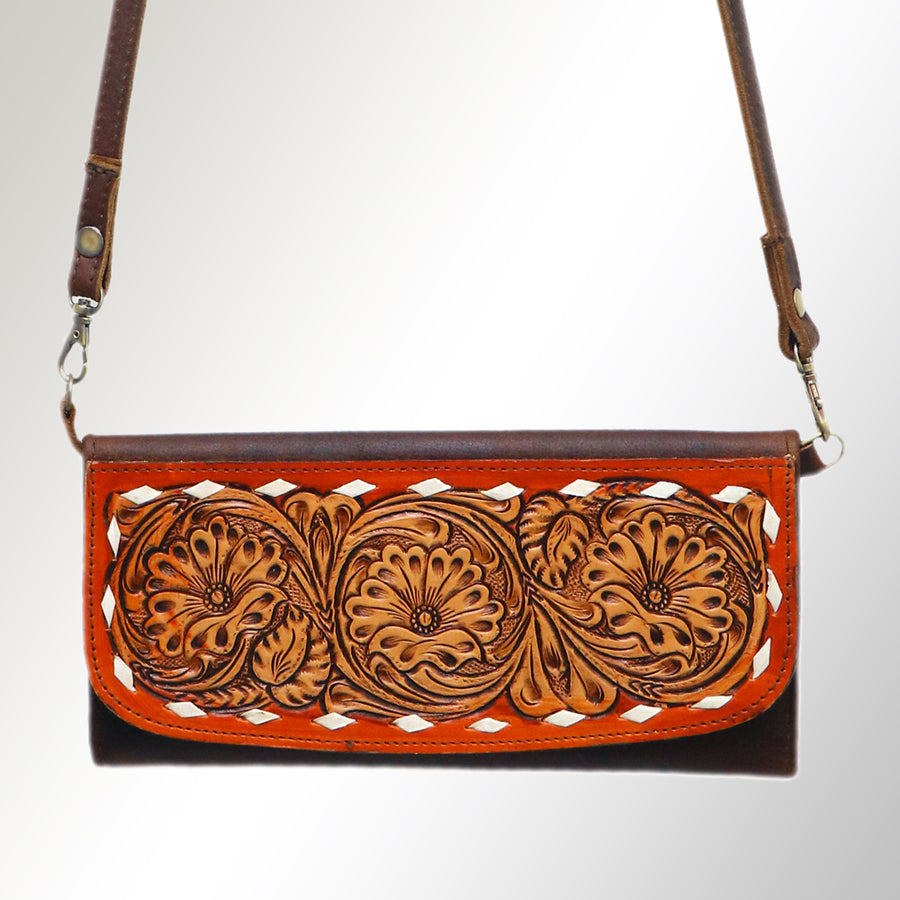 American Darling Wallet Hand Tooled Leather Clutch Vegetable Tanned Western Accessory 4in x 8in
