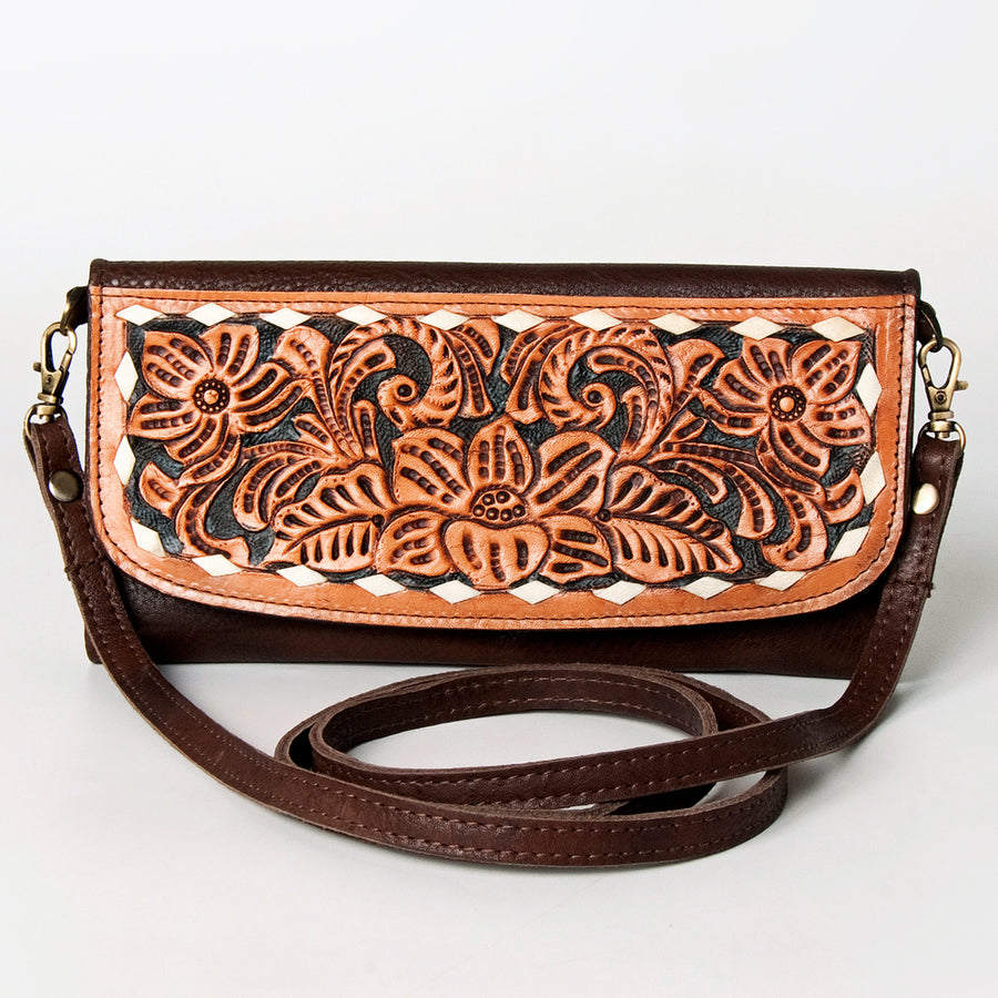 American Darling Wallet Hand Tooled Leather Clutch Vegetable Tanned Western Accessory 4in x 8in