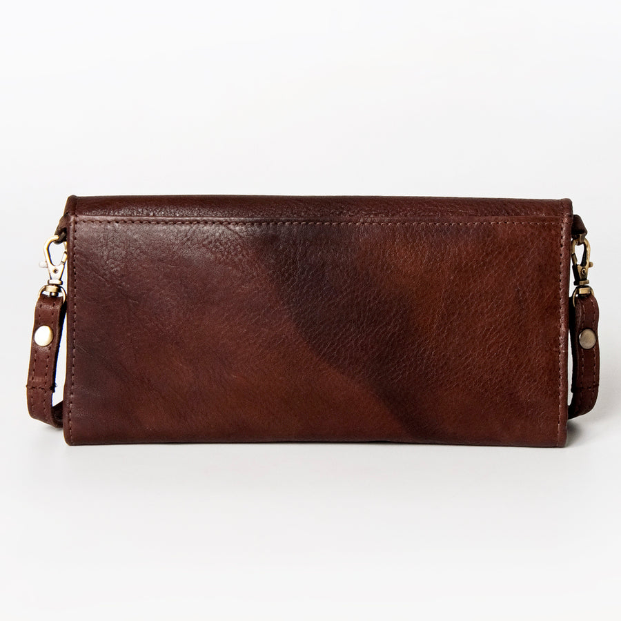 American Darling Wallet Hand Tooled Leather Clutch Vegetable Tanned Western Accessory 4in x 8in