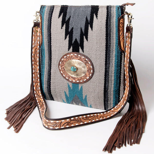 American Darling Large Cross body Bag Hand Woven Saddle Blanket Leather - Uhorse