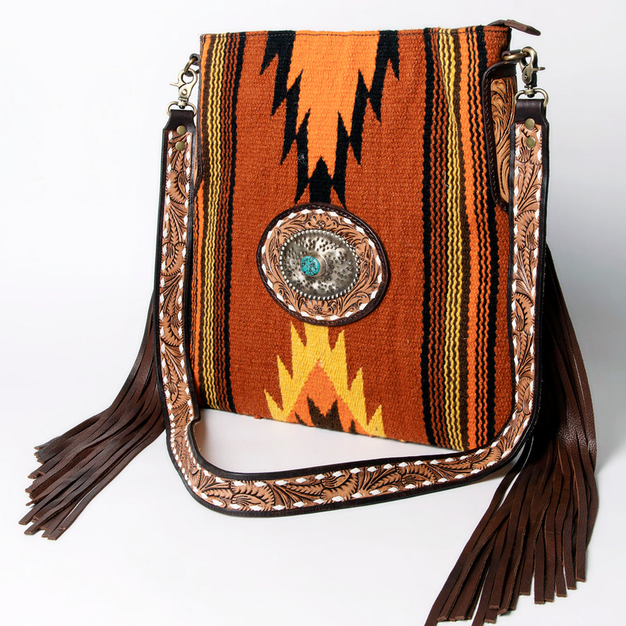 American Darling Large Cross body Bag Hand Woven Saddle Blanket Leather - Uhorse