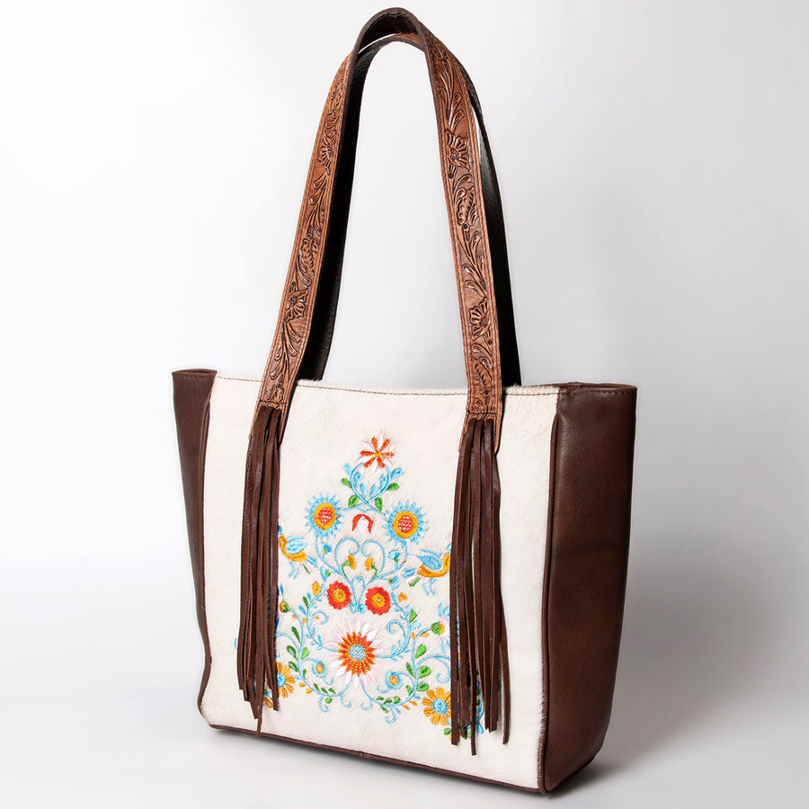American Darling Tote Bag Hair-On Cowhide Genuine Leather Hand Tooled Embroidery - Uhorse
