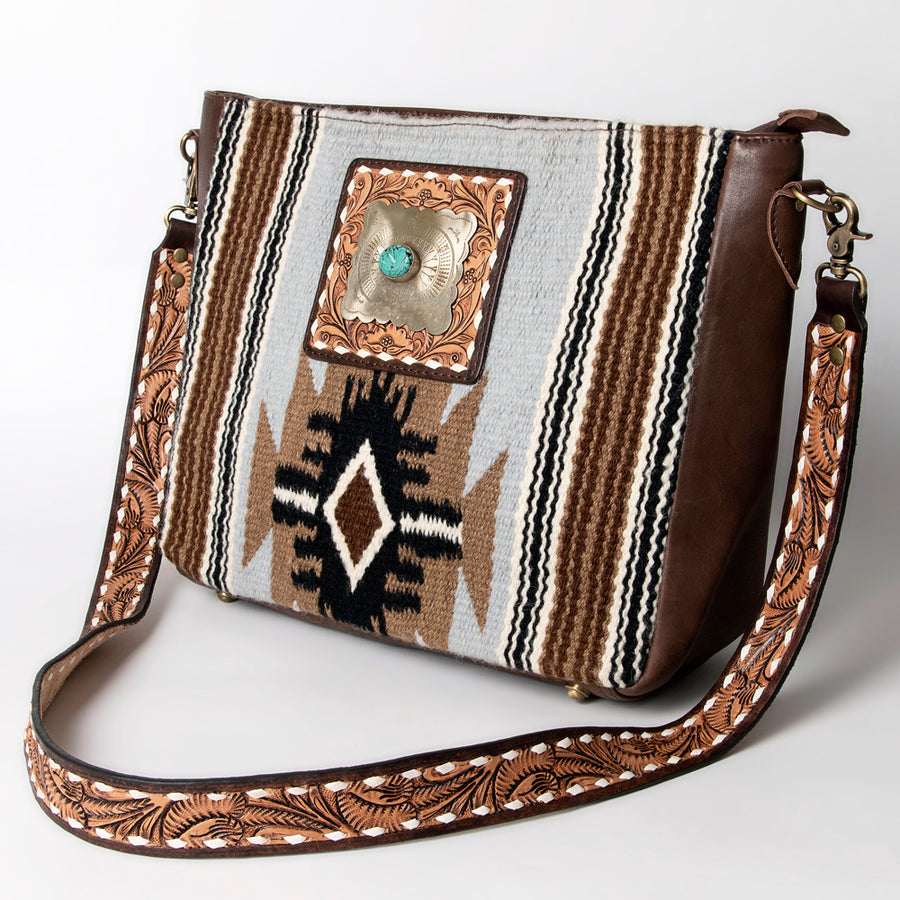 American Darling Large Cross body Bag Hand Woven Saddle Blanket Leather - Uhorse