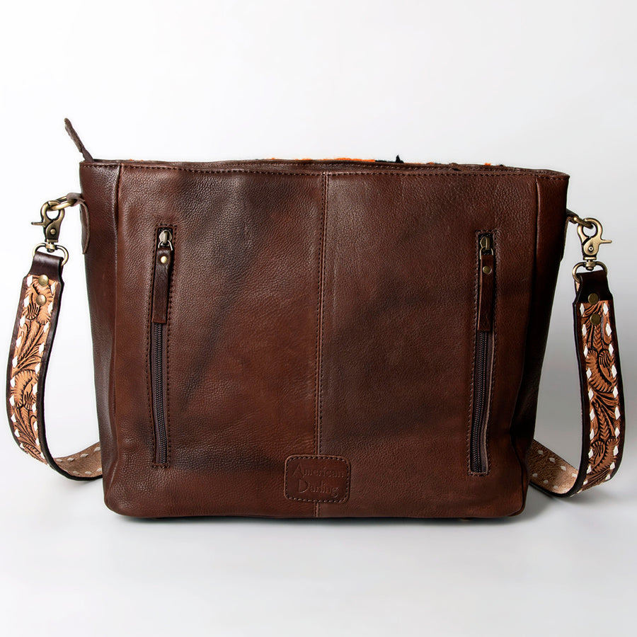 American Darling Large Cross body Bag for Women - Hand Tooled Leather, Hand Woven Saddle Blanket & Turquoise Concho Crossbody