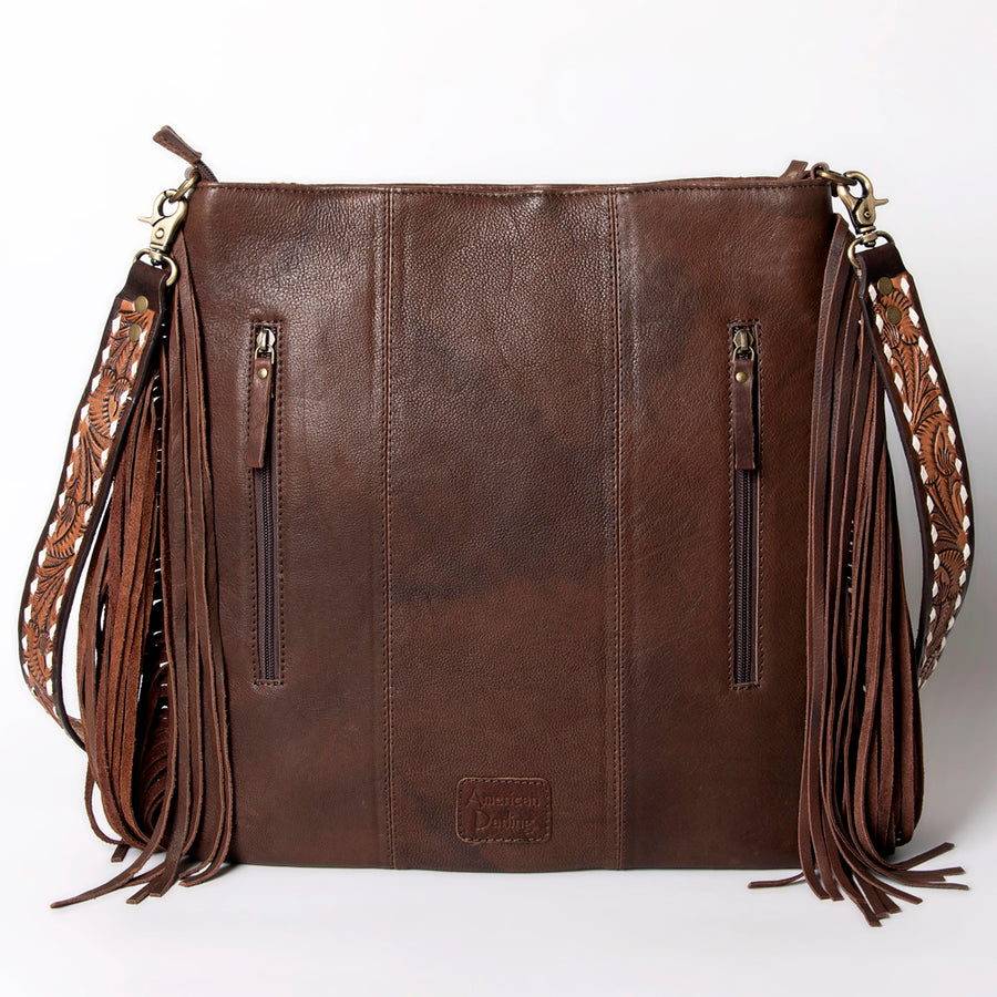 American Darling Large Cross body Bag for Women - Hand Woven Saddle Blanket, Hand Tooled Leather & Fringes