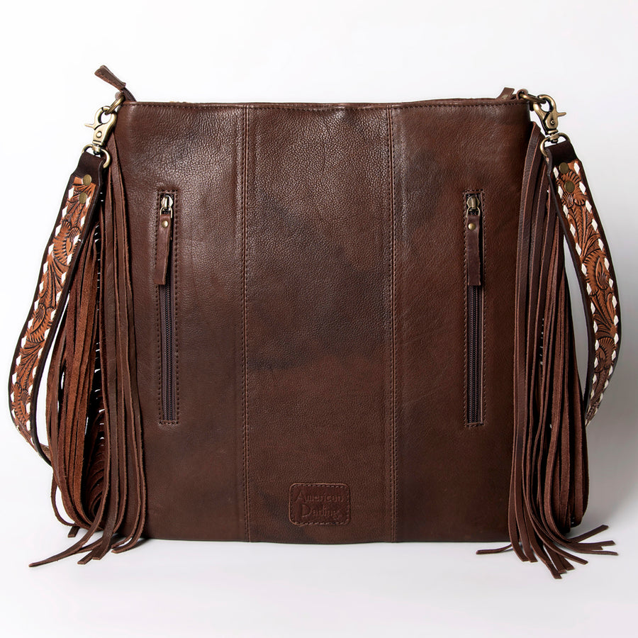 American Darling Large Cross body Bag for Women - Hand Woven Saddle Blanket, Hand Tooled Leather & Fringes