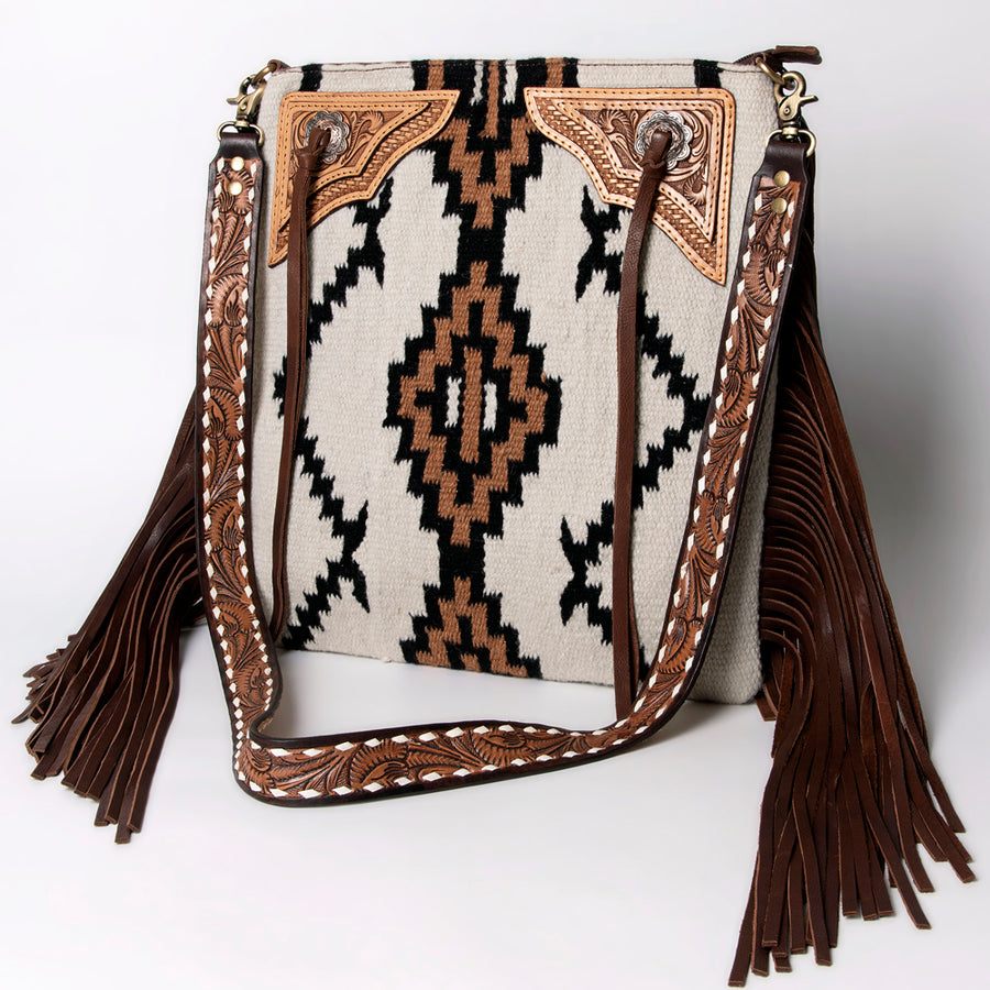 American Darling Fringed Hand Woven Saddle Blanket Large Cross body Bag - Uhorse