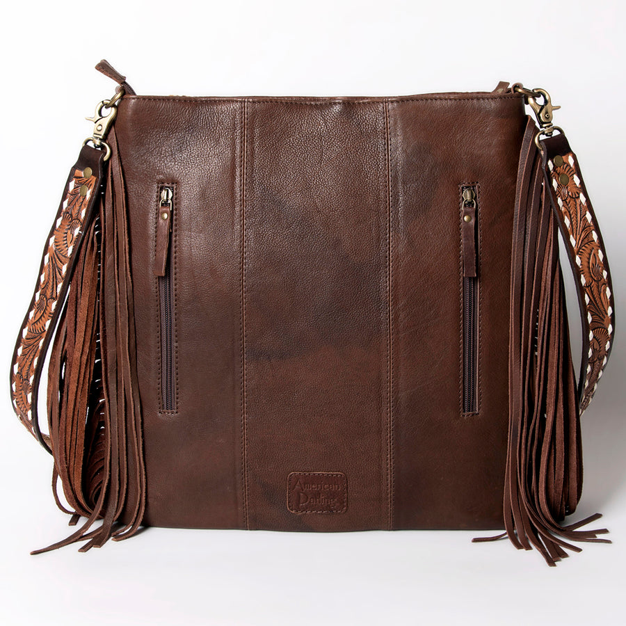 American Darling Large Cross body Bag for Women - Hand Woven Saddle Blanket, Hand Tooled Leather & Fringes