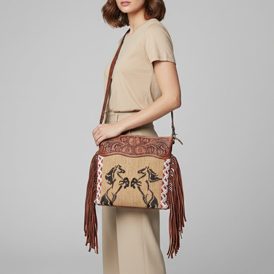 American Darling Signature Crossbody Hand Tooled Saddle Blanket Genuine Leather Women Bag Western Handbag Purse