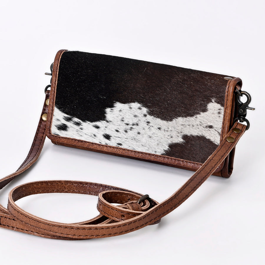 Brown leather crossbody bag with tooled floral and geometric design - Uhorse