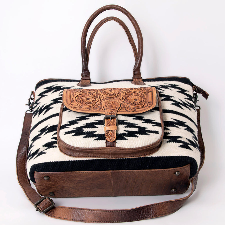 American Darling Tote Bag Genuine Leather Hand Tooled Floral Hand-Woven Saddle Blanket Western Handbag 15in x 17in x 5in