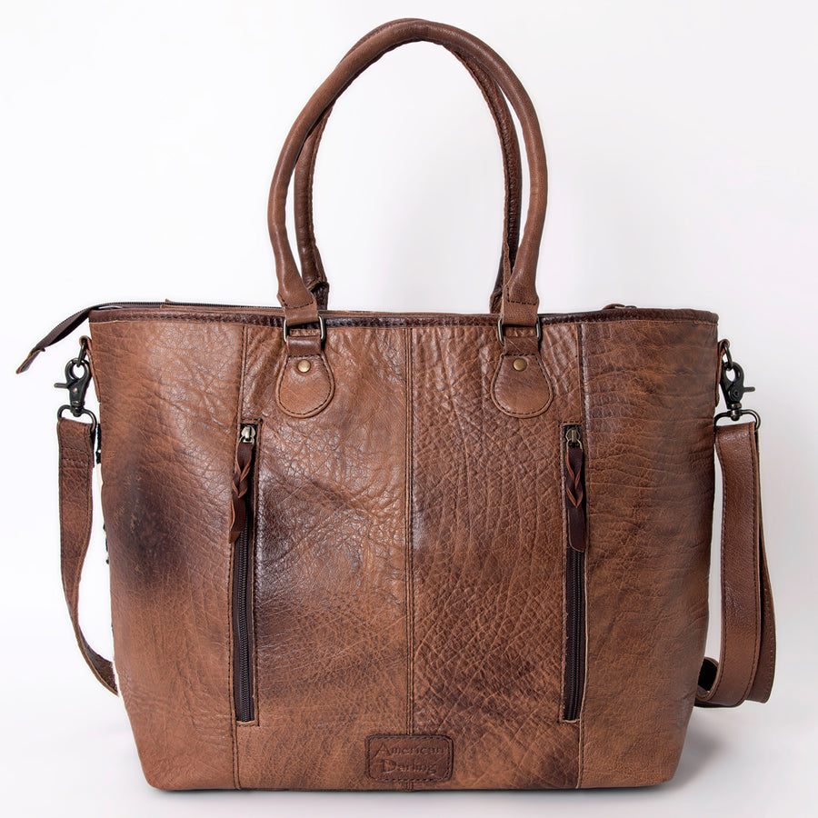 American Darling Tote Bag Genuine Leather Hand Tooled Floral Hand-Woven Saddle Blanket Western Handbag 15in x 17in x 5in