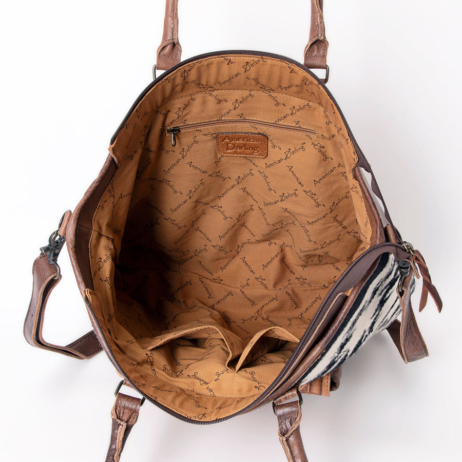 American Darling Tote Bag Genuine Leather Hand Tooled Floral Hand-Woven Saddle Blanket Western Handbag 15in x 17in x 5in
