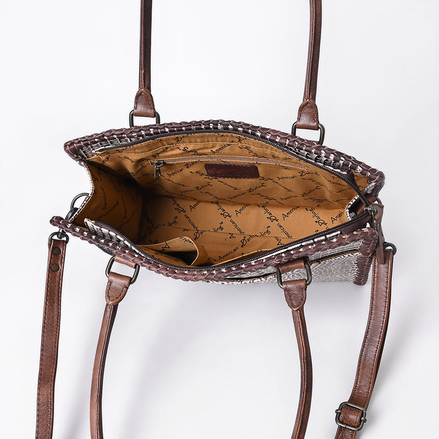 American Darling Tote Bag, Crocodile Embossed Genuine Leather, Braided Western Handbag for Women, Vegetable Tanned Leather