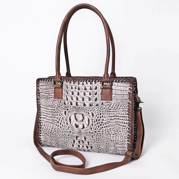 American Darling Crocodile Embossed Leather Tote Bag with Braided Detailing - Uhorse