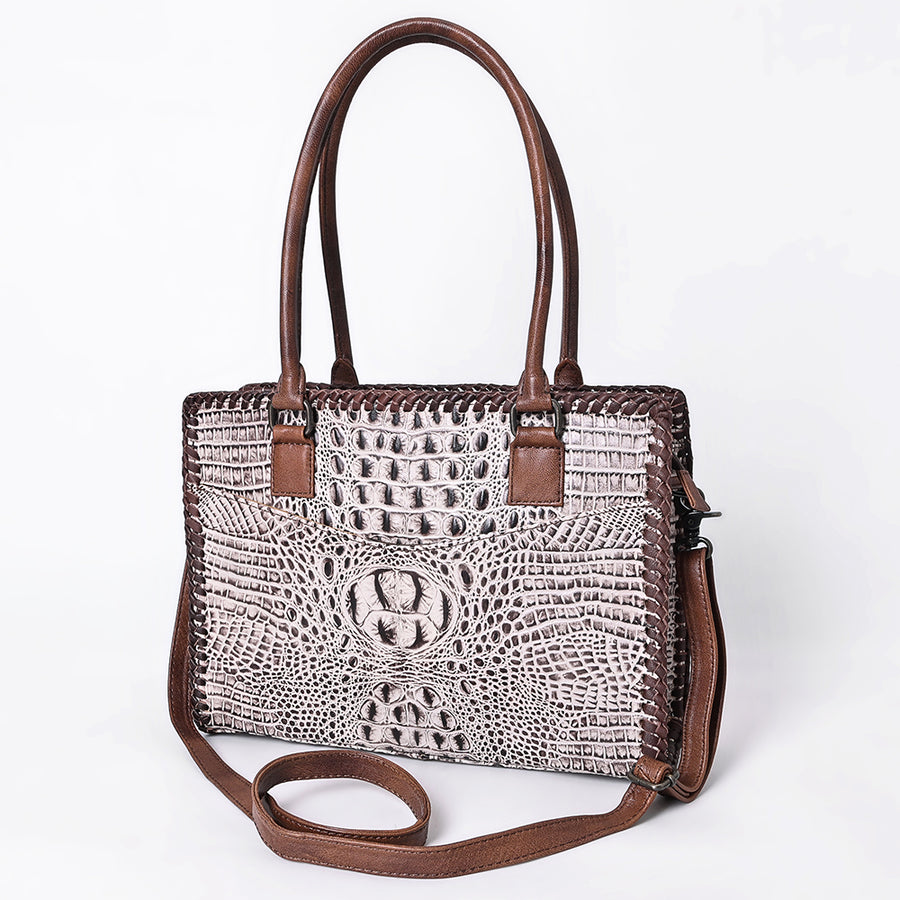 American Darling Crocodile Embossed Leather Tote Bag with Braided Detailing - Uhorse