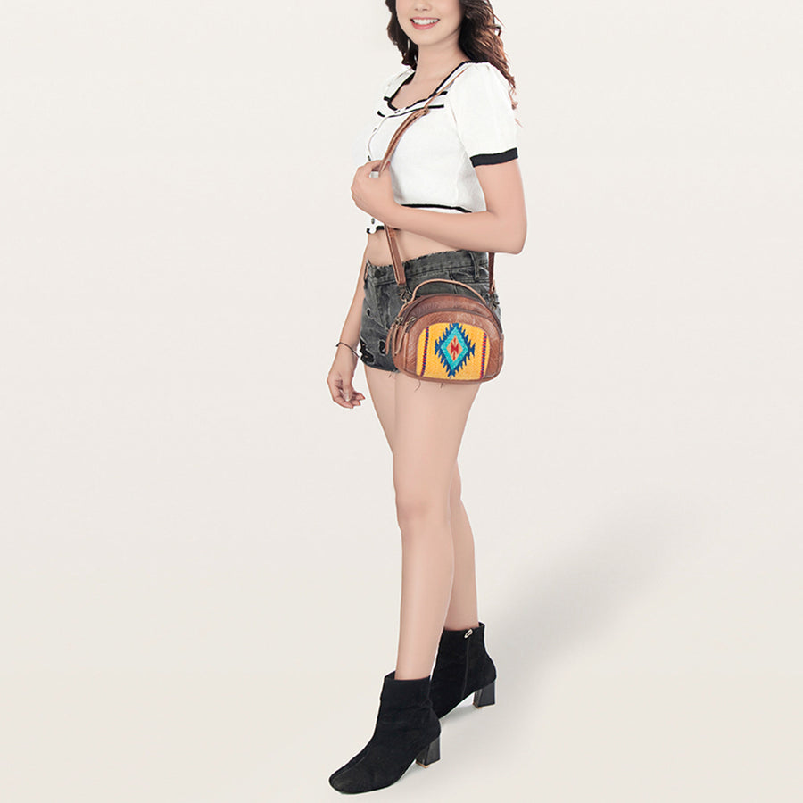 American Darling Cross body Bag, Handcrafted Woven Genuine Leather, Vegetable Tanned Western Purse with YKK Zipper