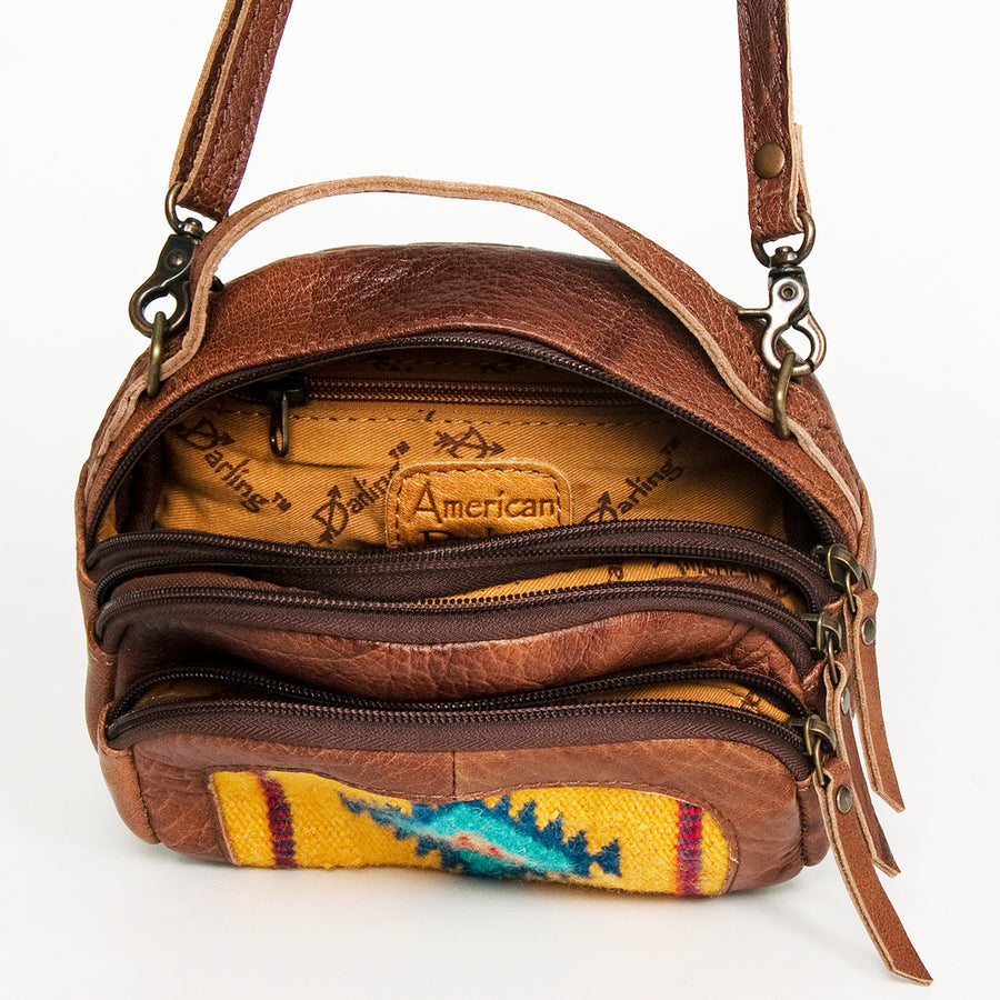 American Darling Cross body Bag, Handcrafted Woven Genuine Leather, Vegetable Tanned Western Purse with YKK Zipper