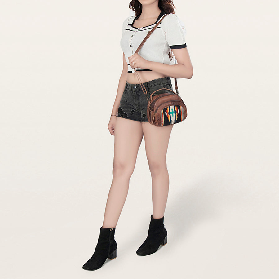 American Darling Cross body Bag, Handcrafted Woven Genuine Leather, Vegetable Tanned Western Purse with YKK Zipper