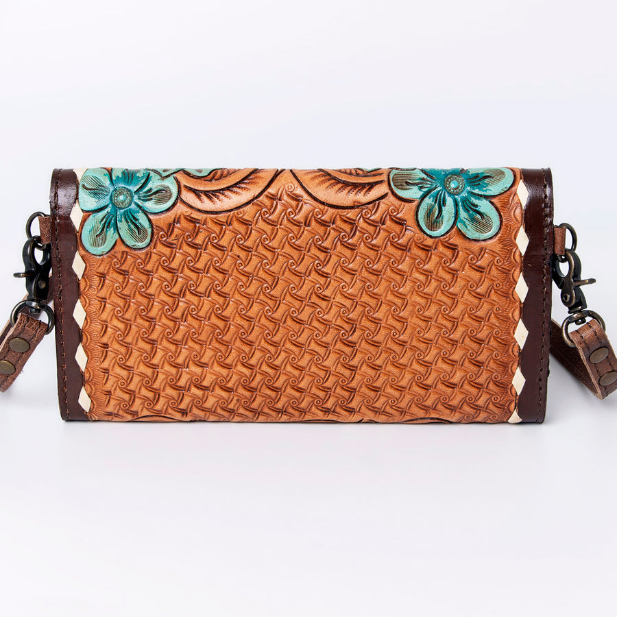 American Darling Wallet, Hand Tooled Genuine Vegetable-Tanned Leather, Western Handcrafted Tooled Crossbody Wallet for Women